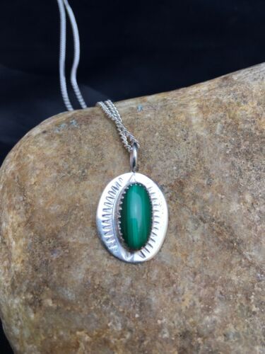 Navajo Green Malachite Pendant Necklace | Sterling Silver | Authentic Native American Handmade | 18" | 8953