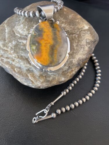 Navajo Pearls Sterling Silver Bumblebee Jasper Necklace Pendant | 18" | Handmade Southwestern Jewelry | 10550
