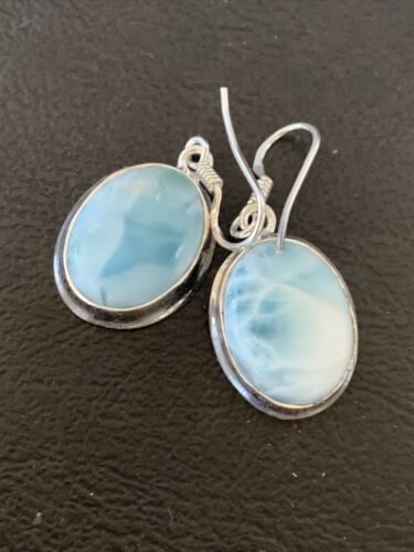 Navajo Blue Larimar Dangle Earrings | Sterling Silver Beads | Authentic Native American Handmade | 1614