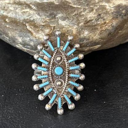 Zuni Blue Turquoise Cluster Needle Point Ring | Authentic Native American Sterling Silver | Multi-Stone | Sz 10 | 14567