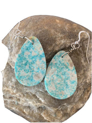 Navajo Slab Turquoise Dangle Earrings | Sterling Silver | Authentic Native American Handmade | 1356