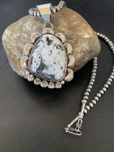 Navajo White Buffalo Turquoise Pendant | Sterling Silver | Authentic Native American Handmade | 11686