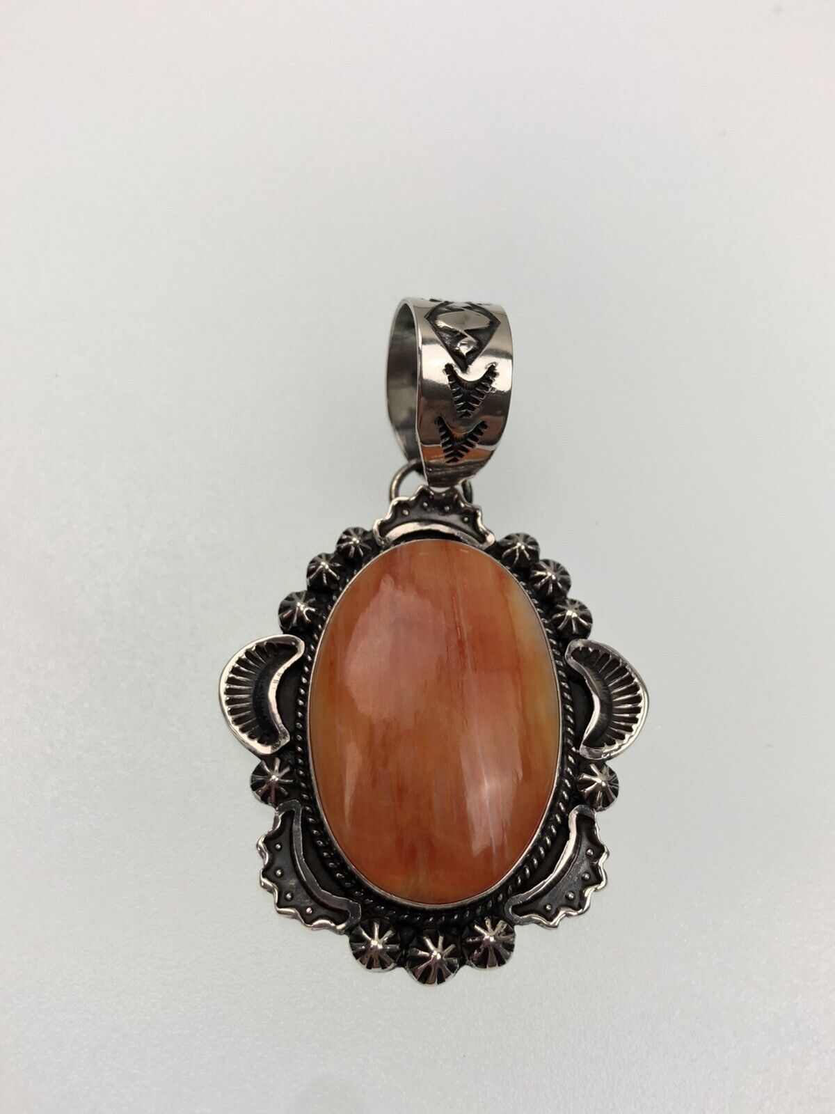 Navajo Pearls Necklace with Orange Spiny Oyster Pendant | Sterling Silver | Authentic Native American Handmade | 11300