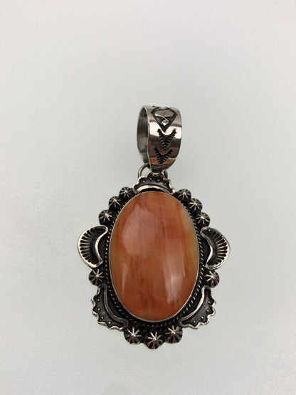 Navajo Pearls Necklace with Orange Spiny Oyster Pendant | Sterling Silver | Authentic Native American Handmade | 11300