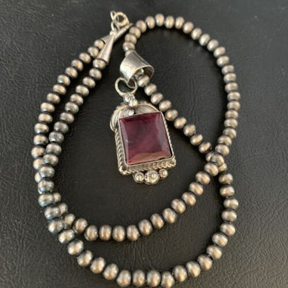 Navajo Purple Spiny Necklace Pendant | Sterling Silver | Authentic Native American Handmade | 13628