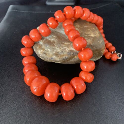 Navajo Graduated Bamboo Coral Strand Necklace | Sterling Silver | Authentic Native American | 22" | 13523