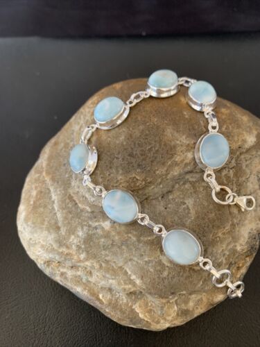 Navajo Blue Larimar 7-Link Bracelet | Sterling Silver | 7.5" | Authentic Native American Handmade | 10625