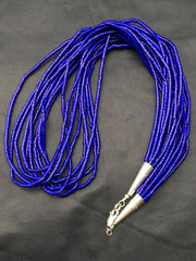 Stabilized Lapis Lazuli 10-Strand Necklace | Sterling Silver Tube Heishi | 24" | 13422