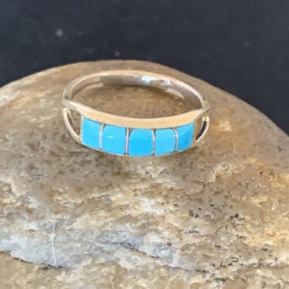 Navajo Blue Turquoise Inlay Band Ring | Sz 9.5 | Authentic Native American Handmade | 12395