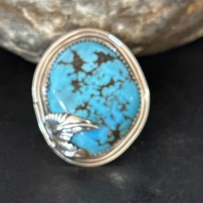 Navajo Blue Kingman Turquoise Ring | Sterling Silver | Sz 8 | Authentic Native American Handmade | 14554