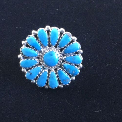 Navajo Blue Kingman Turquoise Cluster Ring | Authentic Native American Sterling Silver | Multi-Stone | Sz 7 | 10114