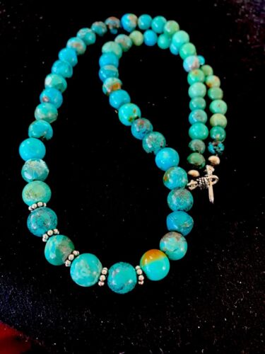 Navajo Blue Turquoise Graduated Necklace | Sterling Silver | Authentic Native American Handmade | 22" | 4826 - Masha USA