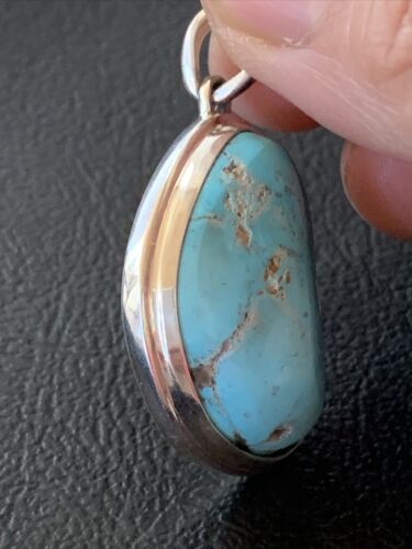 Navajo Blue Bisbee Turquoise Pendant | Sterling Silver | 1.5" | Authentic Native American Handmade | 1622