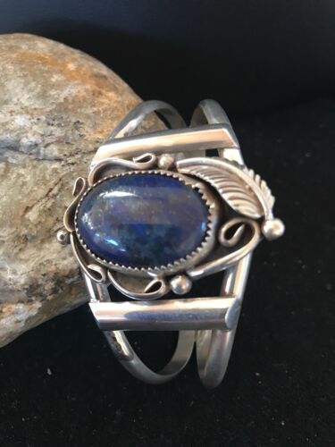 Native American Navajo Lapis Bracelet | Sterling Silver | J Platero | Authentic Handmade | 8040