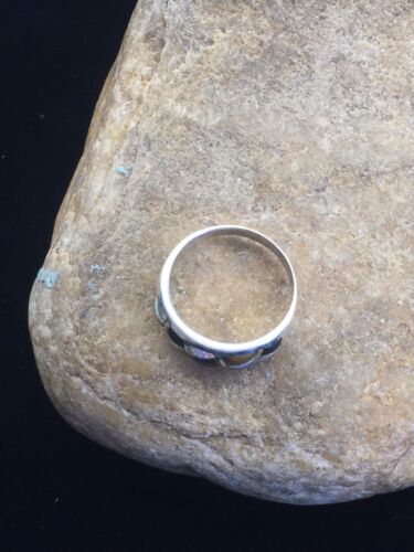 Navajo Sterling Silver Opal, Black Onyx & Tigers Eye Inlay Ring | Sz 11 | Authentic Native American Handmade | 01602