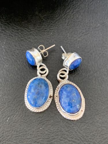 Navajo Denim Lapis Dangle Earrings | Sterling Silver | 1.1" | Authentic Native American Handmade | 2050