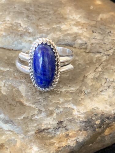 Women's Adjustable Navajo Lapis Lazuli Ring | Sterling Silver | Sz 7.5 | Authentic Native American Handmade | 12451