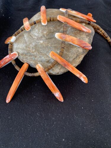 Navajo Orange Spiny Oyster Bone Stick Bead Necklace | Sterling Silver | 22" | Authentic Native American Handmade | 00680
