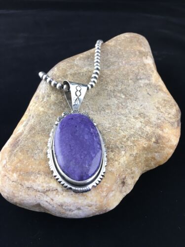Navajo Purple Charoite Pendant Necklace | Sterling Silver | Authentic Native American Handmade | 10085