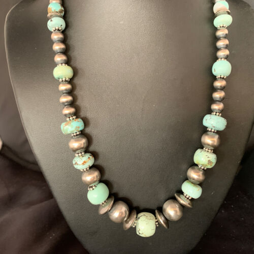 Dry Creek Turquoise Navajo Pearls Beaded Necklace | Sterling Silver | 21" | Authentic Native American Handmade | 14102