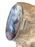 Navajo Men's White Black Cinnabrite Ring | Sterling Silver | Sz 8.5 | Authentic Native American Handmade | 01552