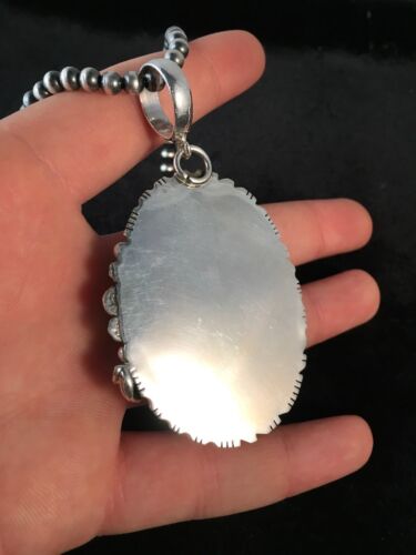 Royston Turquoise Pendant | Navajo Pearls Sterling Silver Necklace | Authentic Native American Handmade | 8730