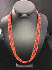 Southwestern Navajo Faceted Red Coral Bead Necklace | Sterling Silver | Authentic Native American Handmade | 01819
