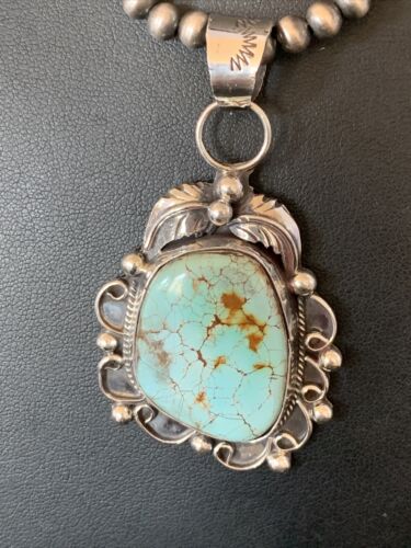 Men's Navajo Blue Dry Creek Turquoise Pendant Necklace | Sterling Silver | 12968