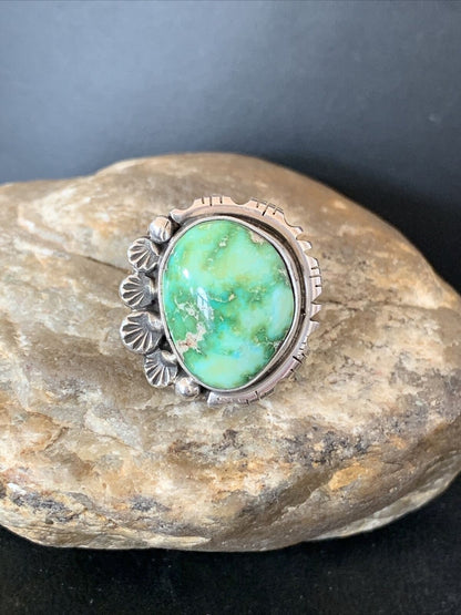 Navajo Green Sonoran Turquoise Ring | Sterling Silver | Sz 9.5 | Authentic Native American Handmade | 10421