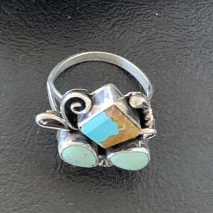 Navajo Men's Sterling Silver Ring | Blue Turquoise #8 Multi-Stone | Sz 10 | Native American Handmade | 2167