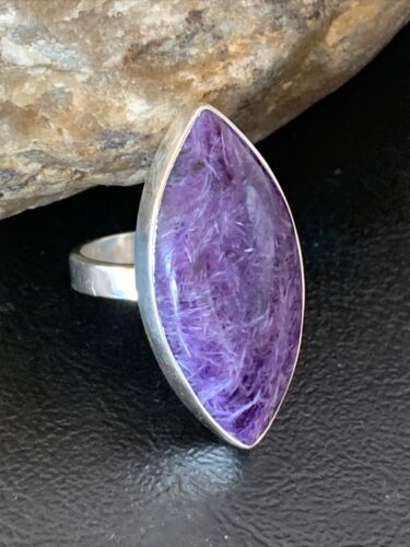 Navajo Purple Charoite Ring | Sterling Silver | Sz 7.5 Adjustable | Authentic Native American Handmade | 10529