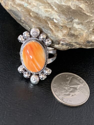 Navajo Orange Spiny Oyster Ring | Sterling Silver | Sz 9.5 | Authentic Native American Handmade | 13282