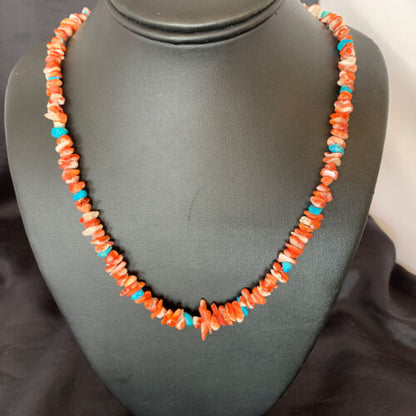 Men's Navajo | Red Spiny Oyster Turquoise Necklace | Sterling Silver | 22" | Authentic Native American Handmade | 10356