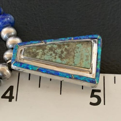 Navajo Men's Pendant | Blue Lapis Turquoise Opal Inlay | Sterling Silver Necklace | 22" | 13356