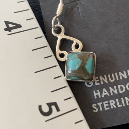 Navajo Blue Turquoise Dangle Earrings | Sterling Silver | 0.5" | Authentic Native American Handmade | 12750
