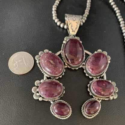 Navajo Purple Spiny Oyster Pendant Necklace | Sterling Silver Naja | Authentic Native American Handmade | 13989