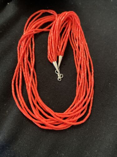 Navajo Red Stabilized Coral Heishi Necklace | 10 Strand Sterling Silver | 20" | 760