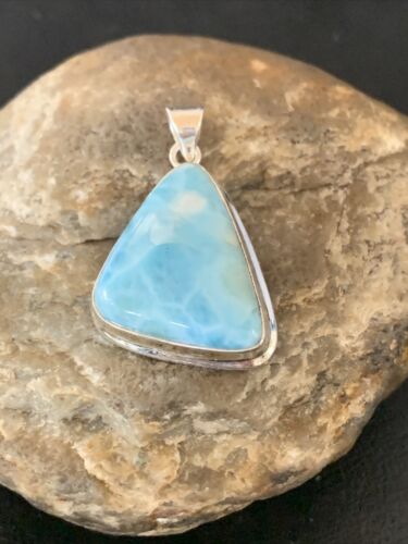 Navajo Sterling Silver Beads Necklace | Blue Larimar Pendant | Authentic Native American Handmade | 10830