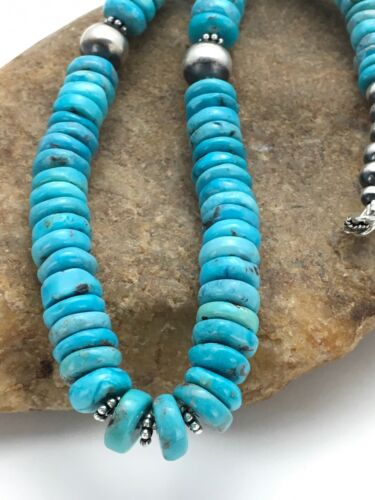 Navajo Men's Sterling Silver Blue Turquoise Necklace | Authentic Native American | 20" | Graduated | 2946