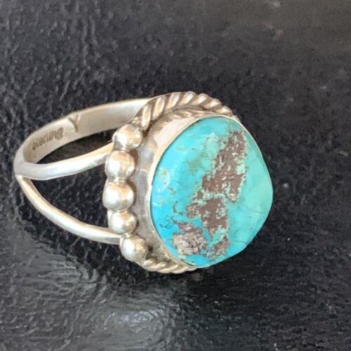 Navajo Blue Kingman Turquoise Ring | Sterling Silver | Sz 9 | Authentic Native American Handmade | 13529
