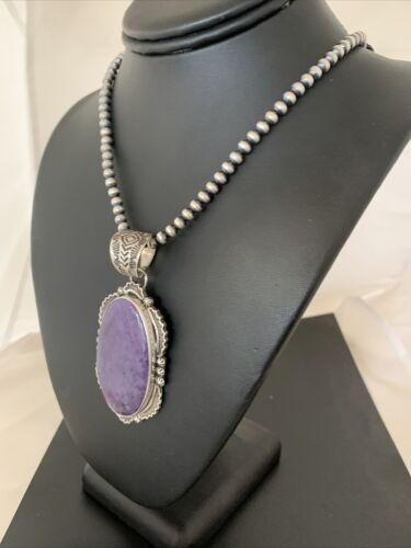 Southwestern Navajo Pearls Necklace | Sterling Silver Charoite Pendant | Authentic Native American Handmade | 1280