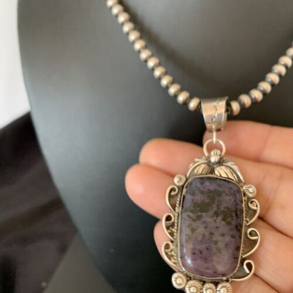 Navajo Pearls Purple Sugilite Necklace Pendant | Sterling Silver | Authentic Native American Handmade | 10912