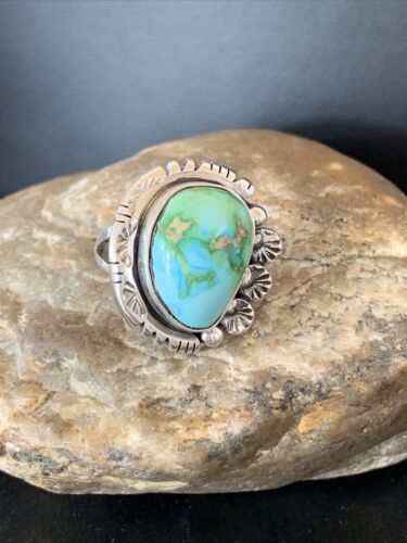 Navajo Green Sonoran Turquoise Ring | Sterling Silver | Sz 10.5 | Authentic Native American Handmade | 10423