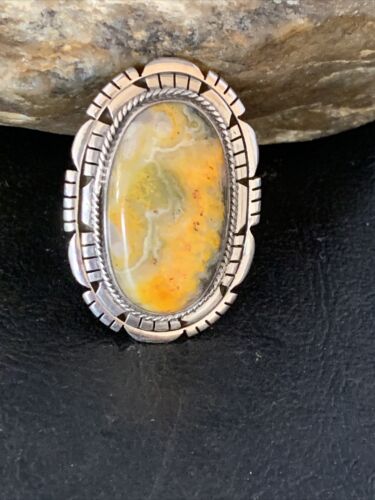 Navajo Yellow Bumble Bee Jasper Ring | Sterling Silver | Sz 8.75 | Authentic Native American Handmade | 13778