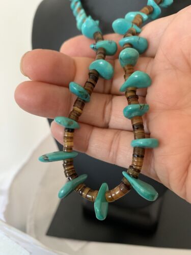 Navajo Blue Turquoise Bone Bead Necklace | Sterling Silver | 20" | Authentic Native American Handmade | 00301