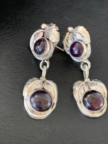 Navajo Purple Sugilite Post Dangle Earrings | Sterling Silver | Authentic Native American Handmade | 1596