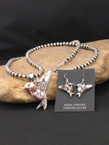 Navajo Sterling Silver Hummingbird Pendant & Earring Set | Wild Horse Turquoise | Authentic Native American Handmade | 1110