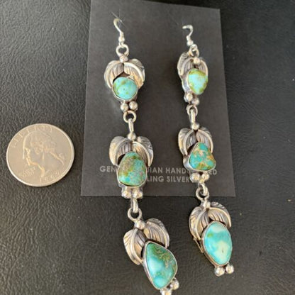 Navajo Sonoran Gold Turquoise Earrings | Sterling Silver | 3 Dangle | Authentic Native American Handmade | 13924