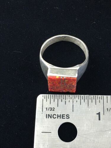 Navajo Men's Red Opal Inlay Ring | Sterling Silver | Sz 9.5 | Authentic Native American Handmade | 10104