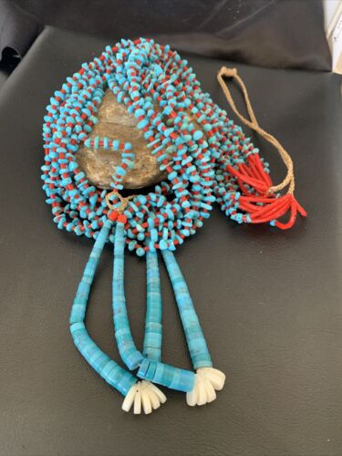 Southwestern Santo Domingo Red Coral Blue Turquoise Necklace | 10 Strand | 40" | 12046